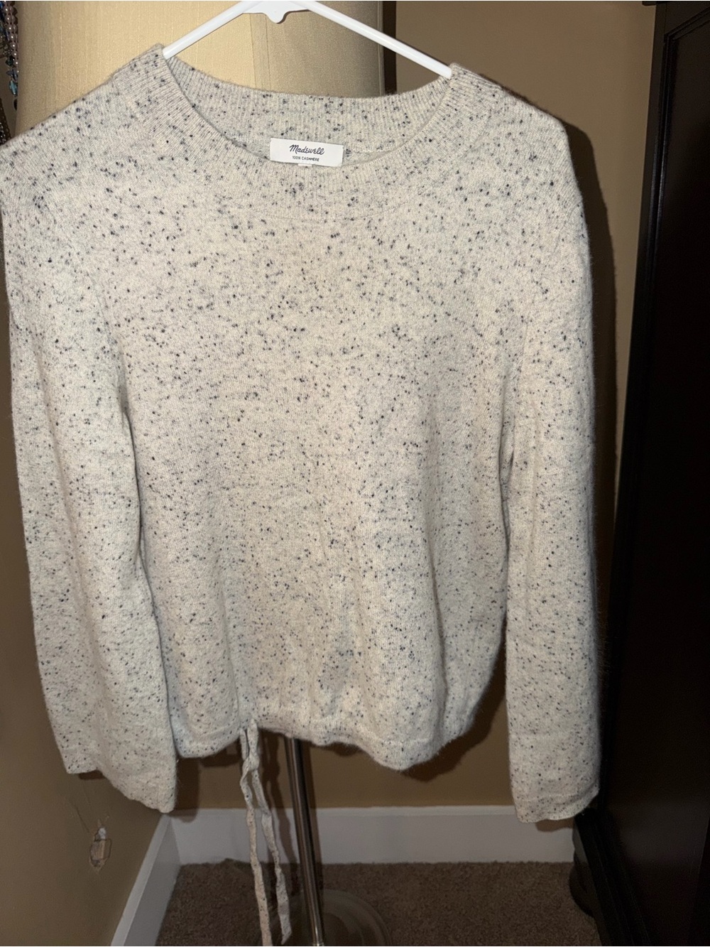 Madewell Cream Speckled Crewneck Sweater Cashmere Flare-Sleeve Crop